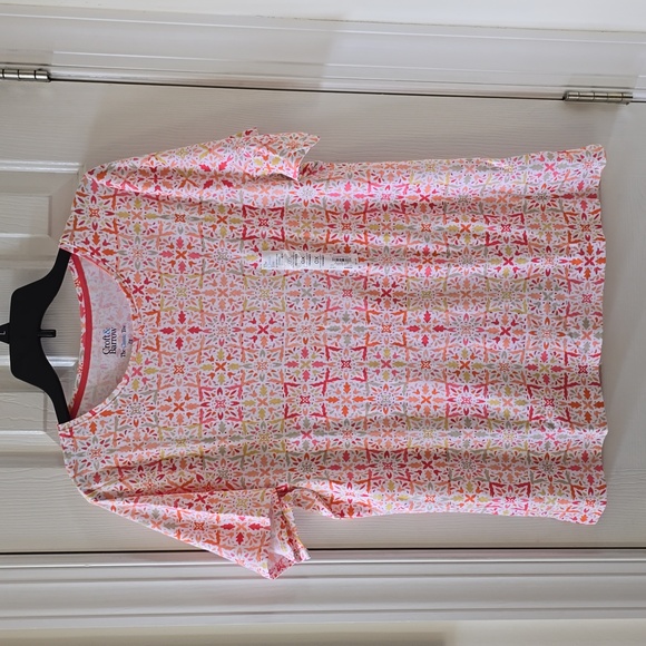 CROFT AND BARROW WOMENS PLUS SIZE SHORT SLEEVE PINK & WHITE PULLOVER TOP SIZE 0X - Picture 6 of 12